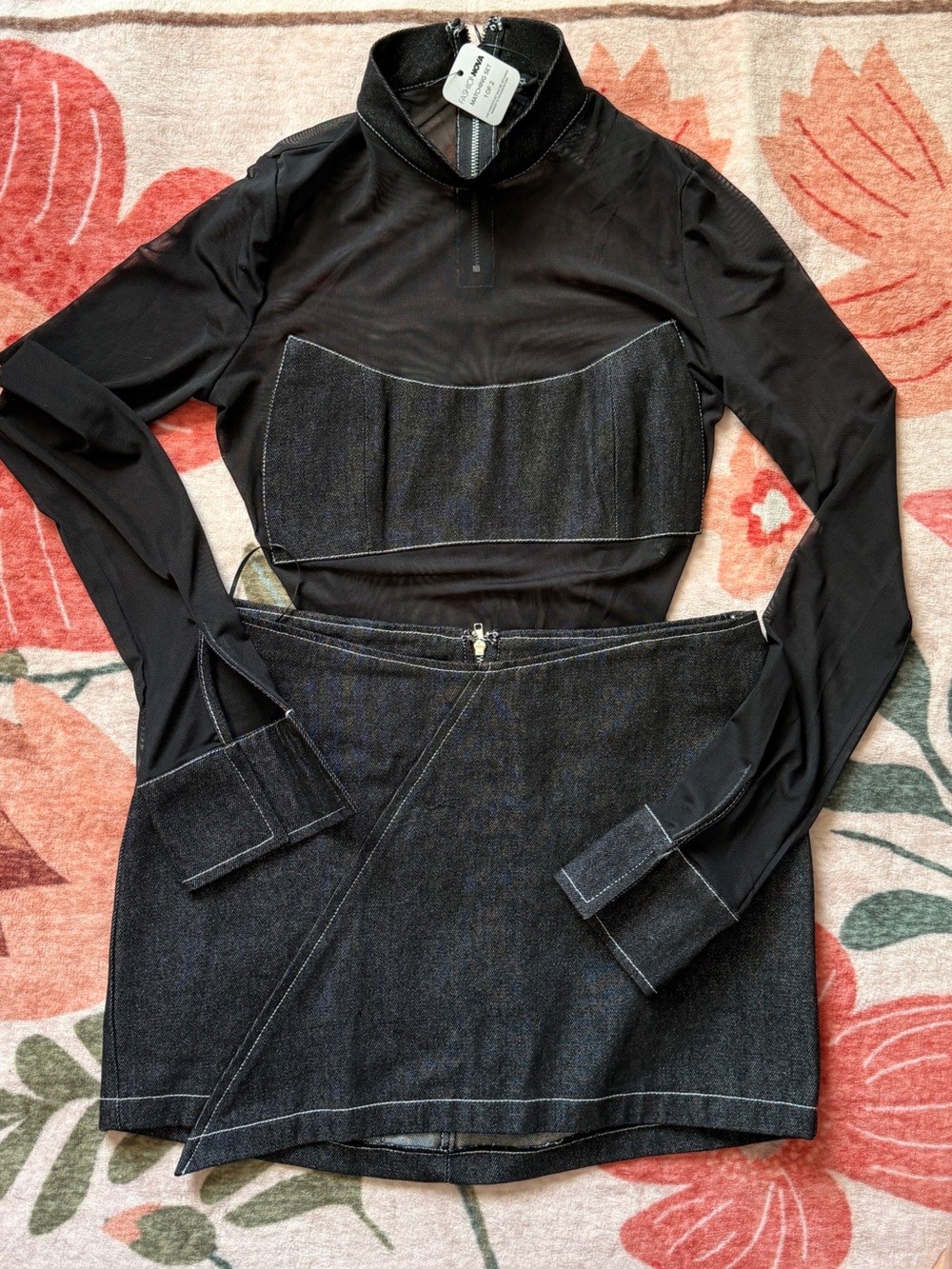 Fashion Nova Black Denim Mini Skirt Set